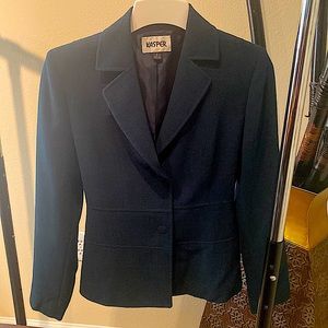 Blazer with back belt. Dark color. Never worn.